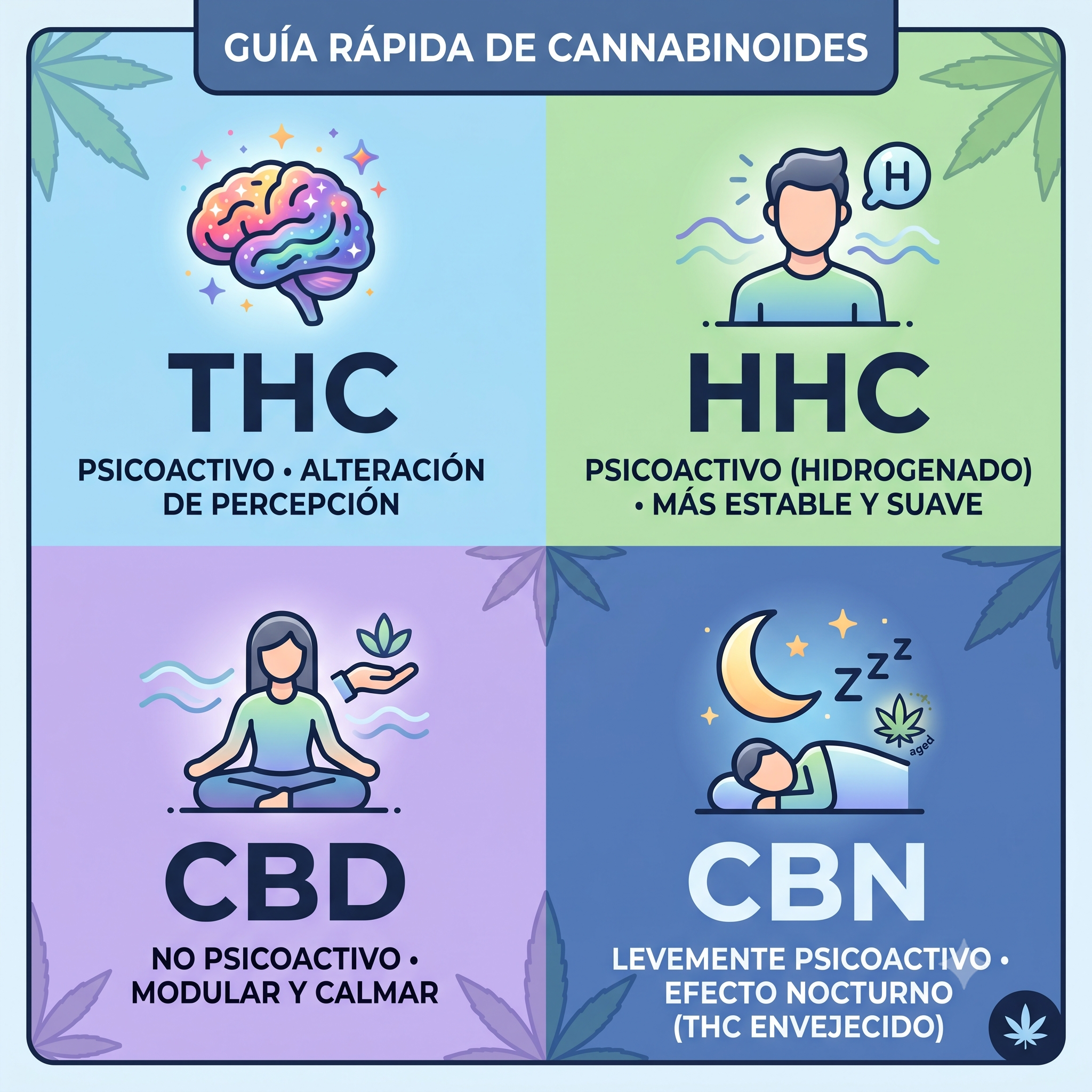 CBD, THC, CBG, CBN, CBC y HHC: el diccionario de cannabinoides