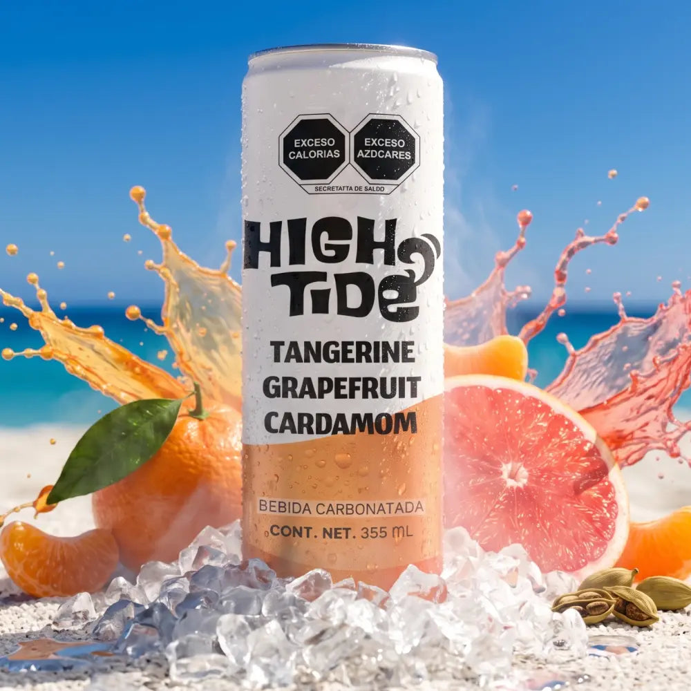 Bebida infusionada High Tide sabor mandarina (tangerine) lata de 355ml.