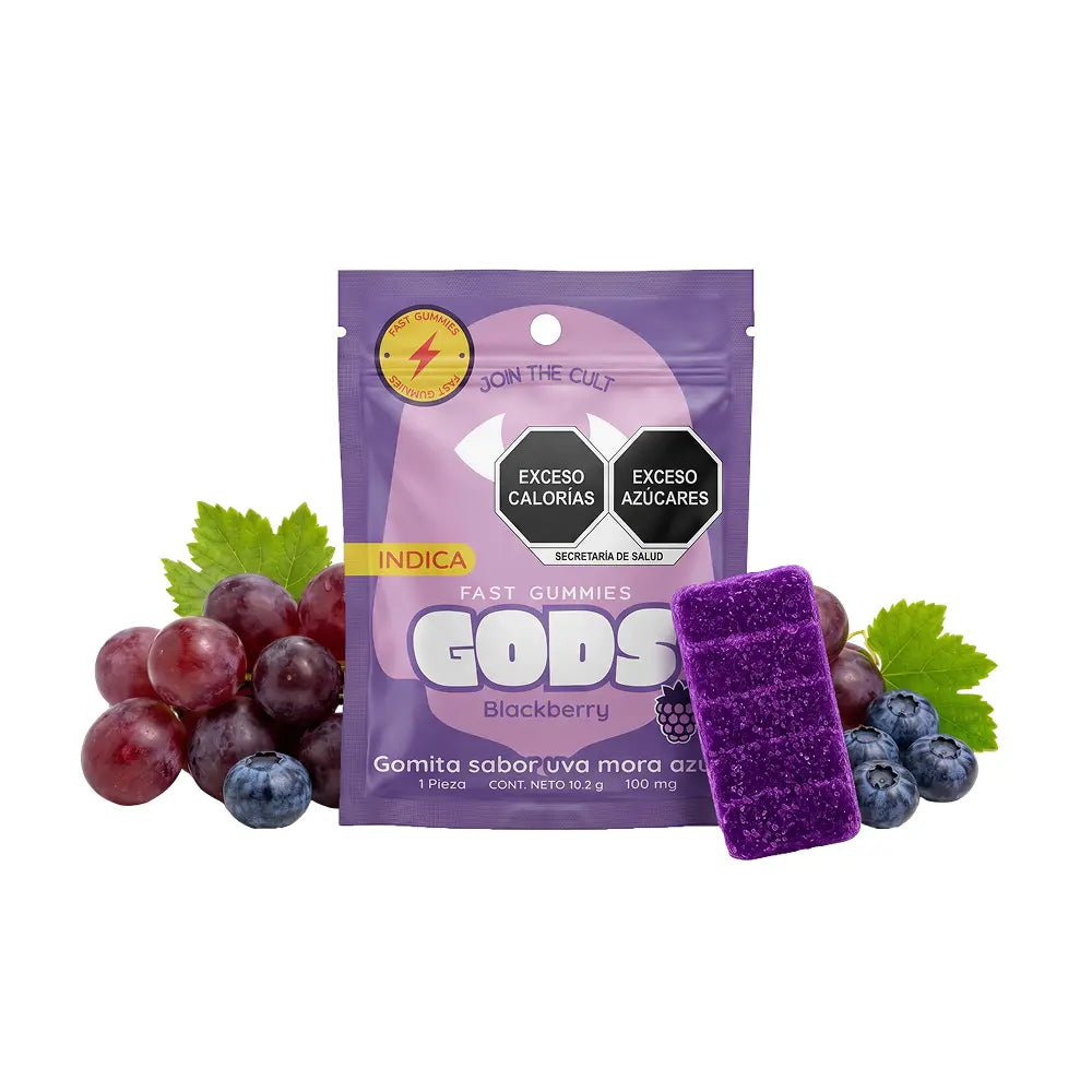 Gomita Stach Gods sabor mora (blackberry) paquete de 1 pieza, con 100mg.