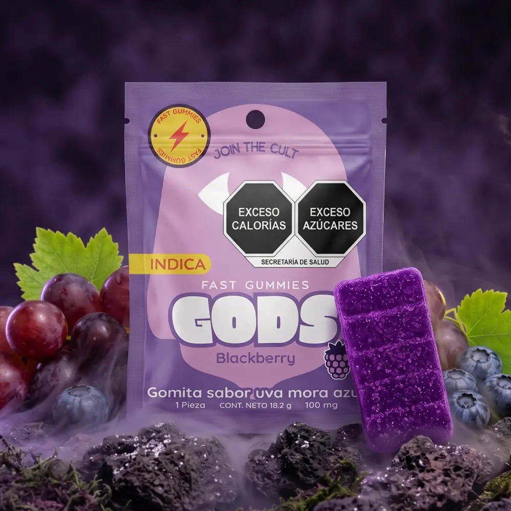 Gomita Stach Gods sabor mora (blackberry) paquete de 1 pieza, con 100mg.