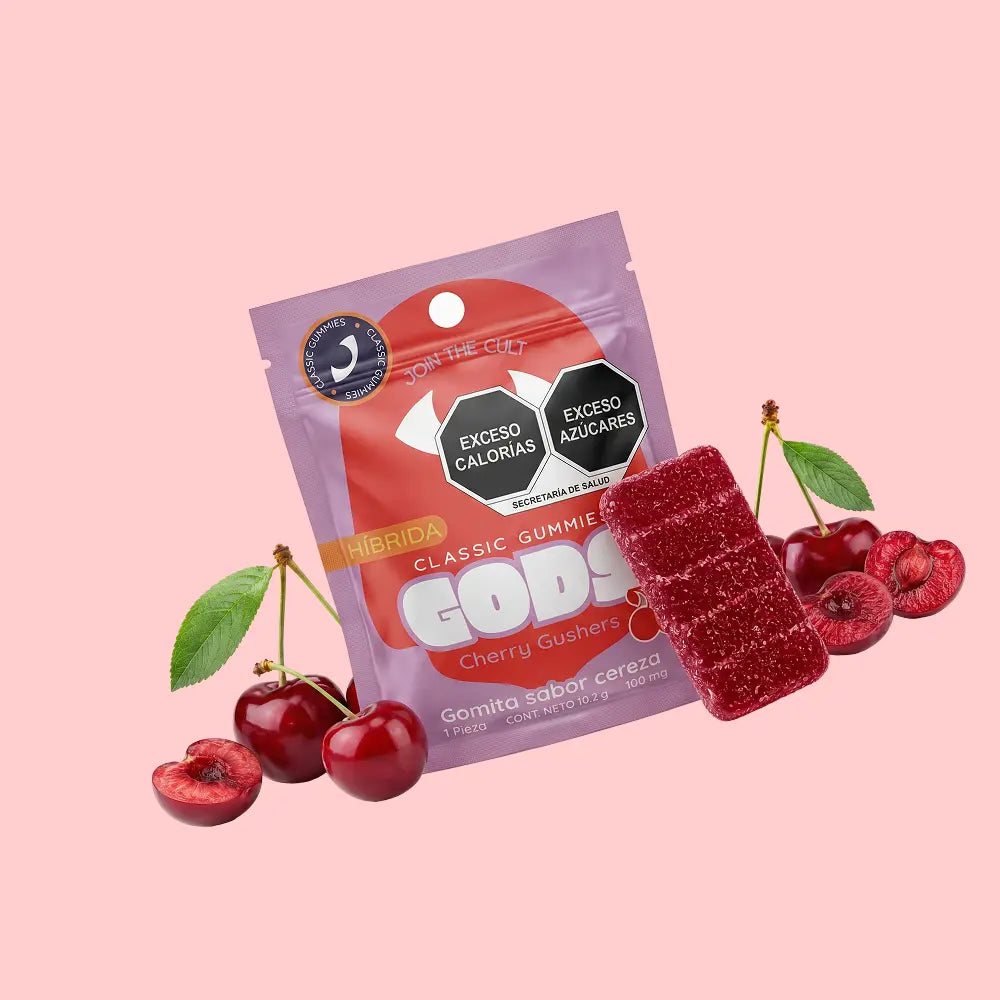Gomita Stach Gods sabor Cherry Gushers paquete de 1 pieza, con 100mg.