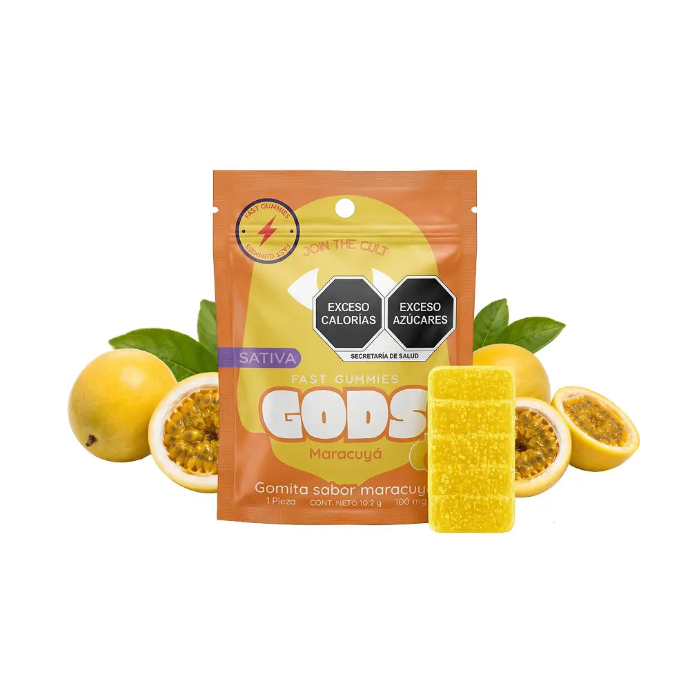 Gomita Stach Gods sabor maracuyá paquete de 1 pieza, con 100mg.