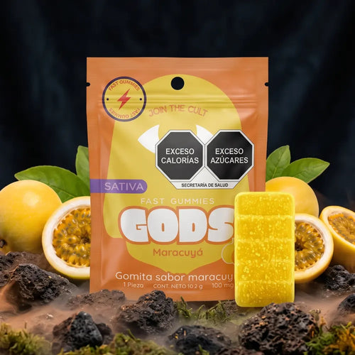 Gomita Stach Gods sabor maracuyá paquete de 1 pieza, con 100mg.