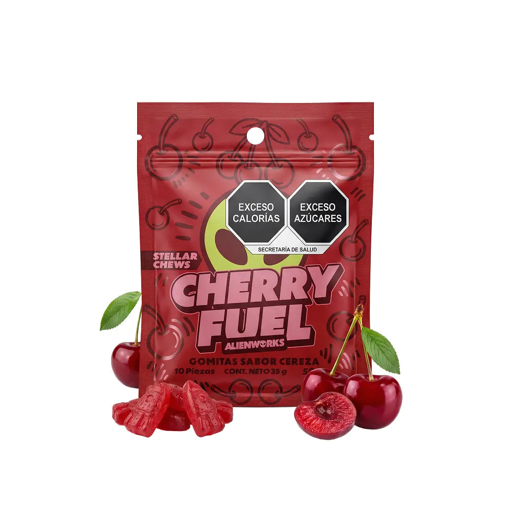 Gomitas masticables Stellar Chews sabor Cherry Fuel paquete de 10 piezas, con 50mg.