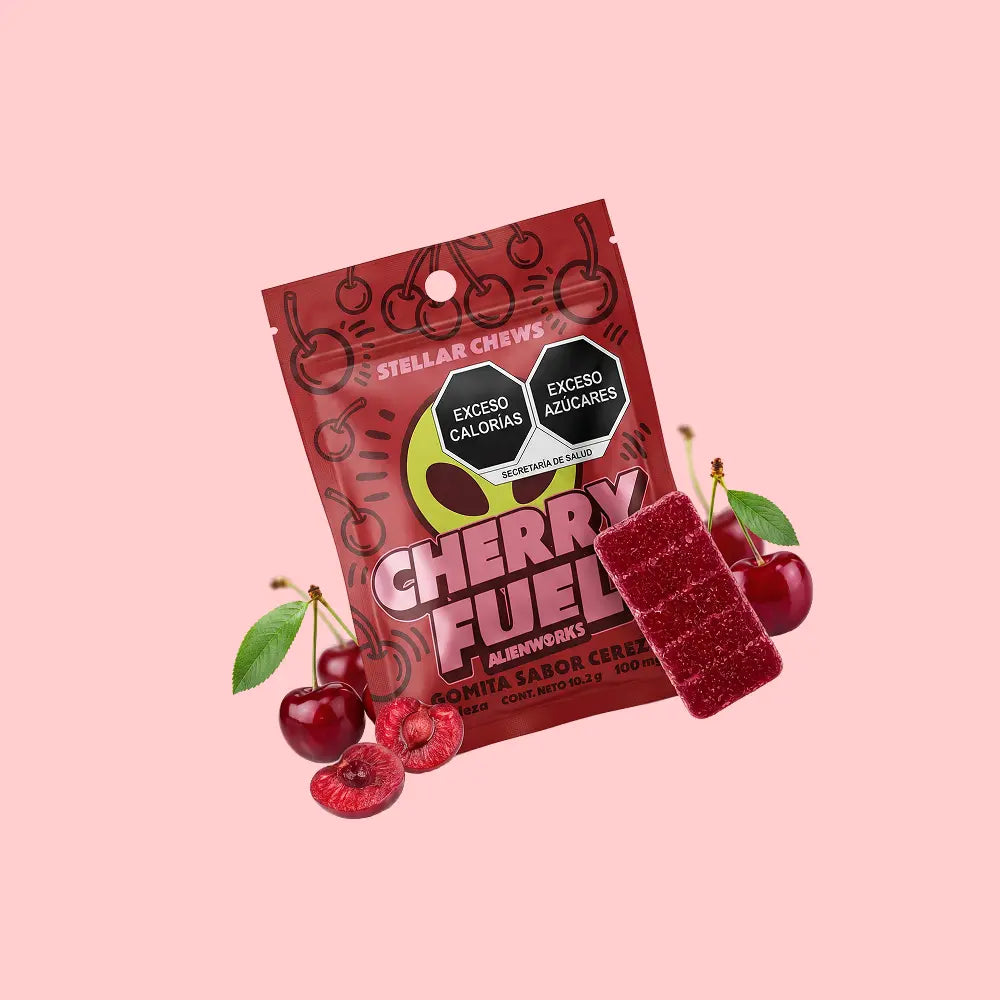 Gomitas masticables Stellar Chews sabor Cherry Fuel paquete de 1 pieza, con 100mg.