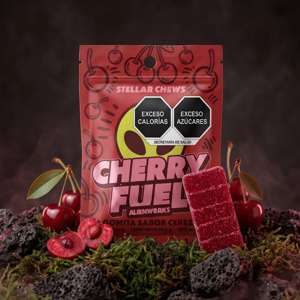 Gomitas masticables Stellar Chews sabor Cherry Fuel paquete de 1 pieza, con 100mg.