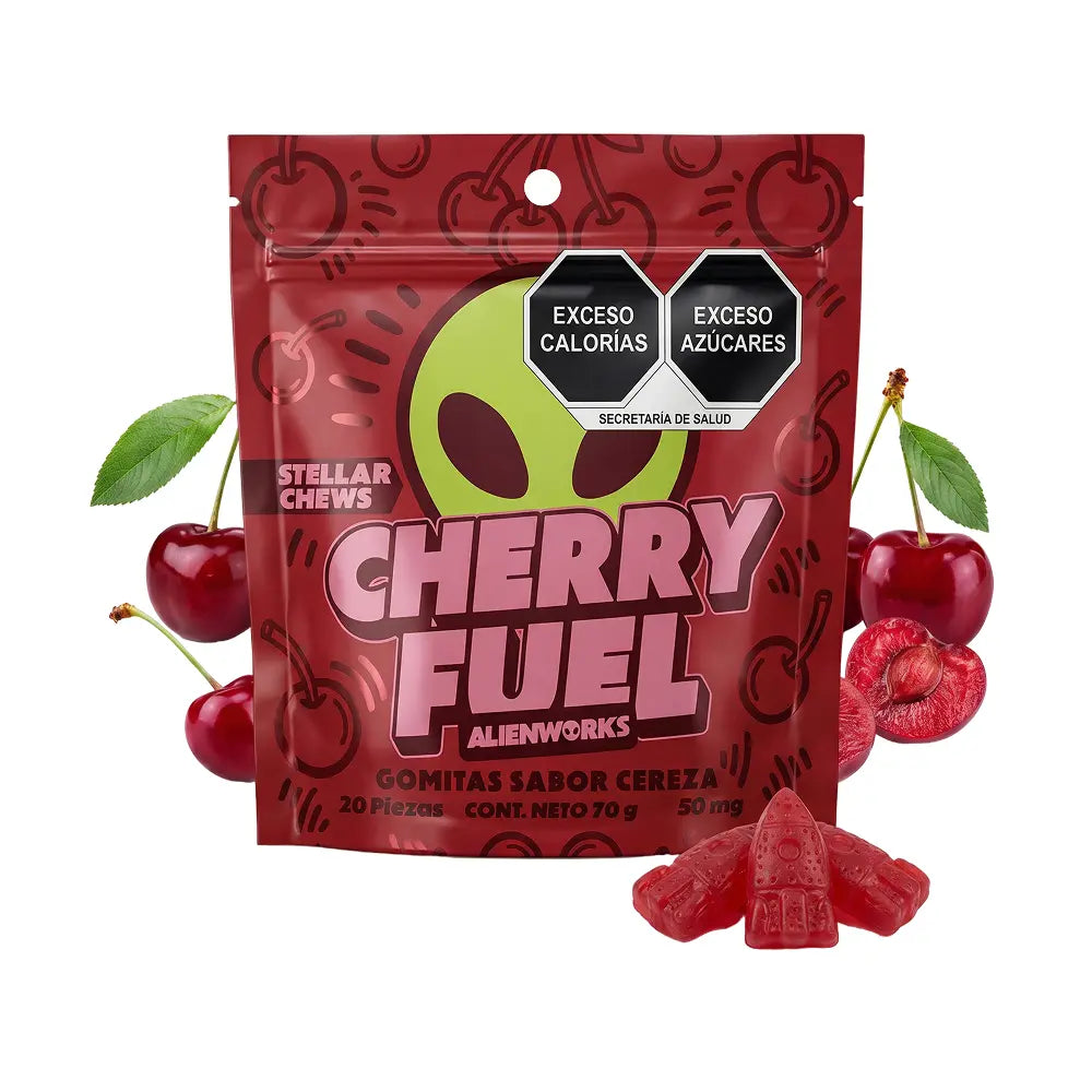 Gomitas masticables Stellar Chews sabor Cherry Fuel paquete de 20 piezas, con 50mg.