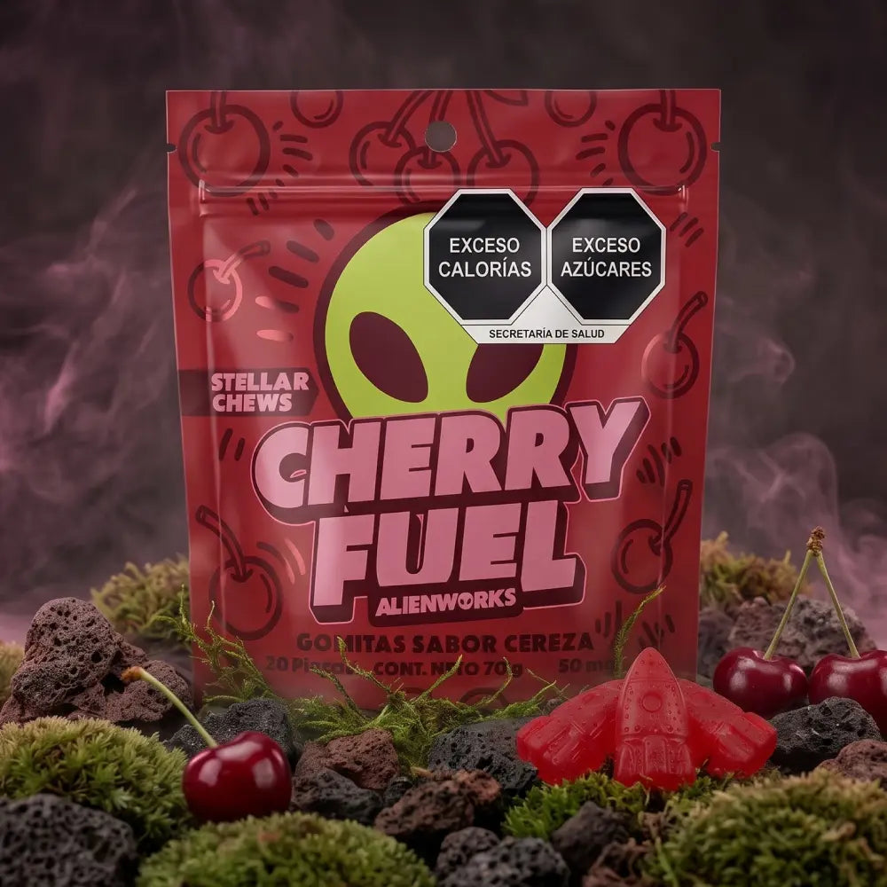 Gomitas masticables Stellar Chews sabor Cherry Fuel paquete de 20 piezas, con 50mg.