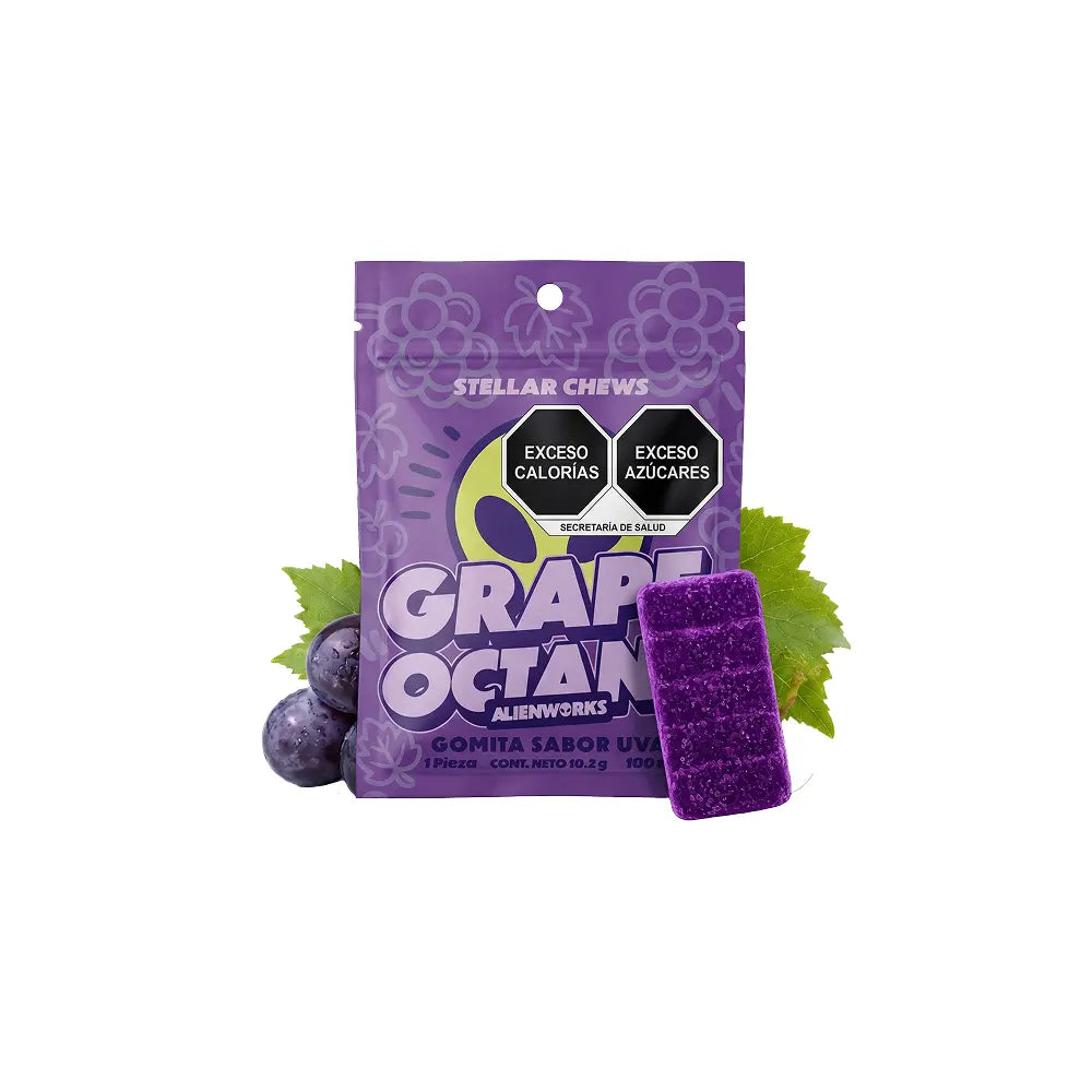 Gomitas masticables Stellar Chews sabor Grape Octane paquete de 1 pieza, con 100mg.