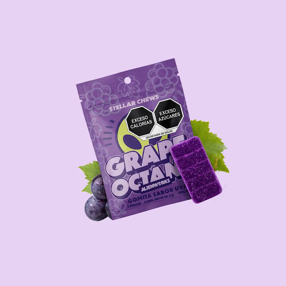 Gomitas masticables Stellar Chews sabor Grape Octane paquete de 1 pieza, con 100mg.