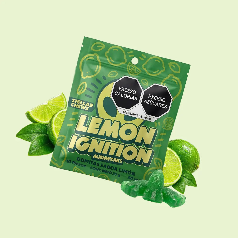 Gomitas masticables Stellar Chews sabor Lemon Ignition paquete de 10 piezas, con 50mg.