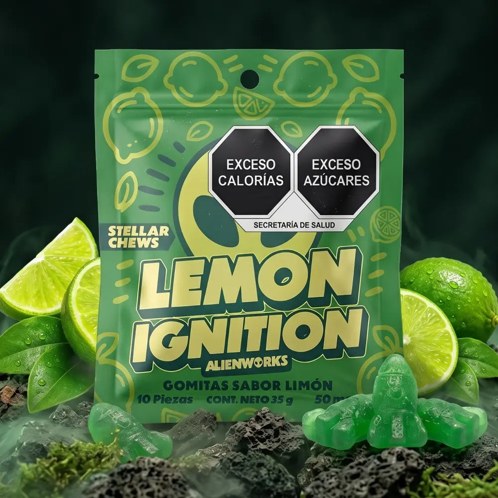 Gomitas masticables Stellar Chews sabor Lemon Ignition paquete de 10 piezas, con 50mg.